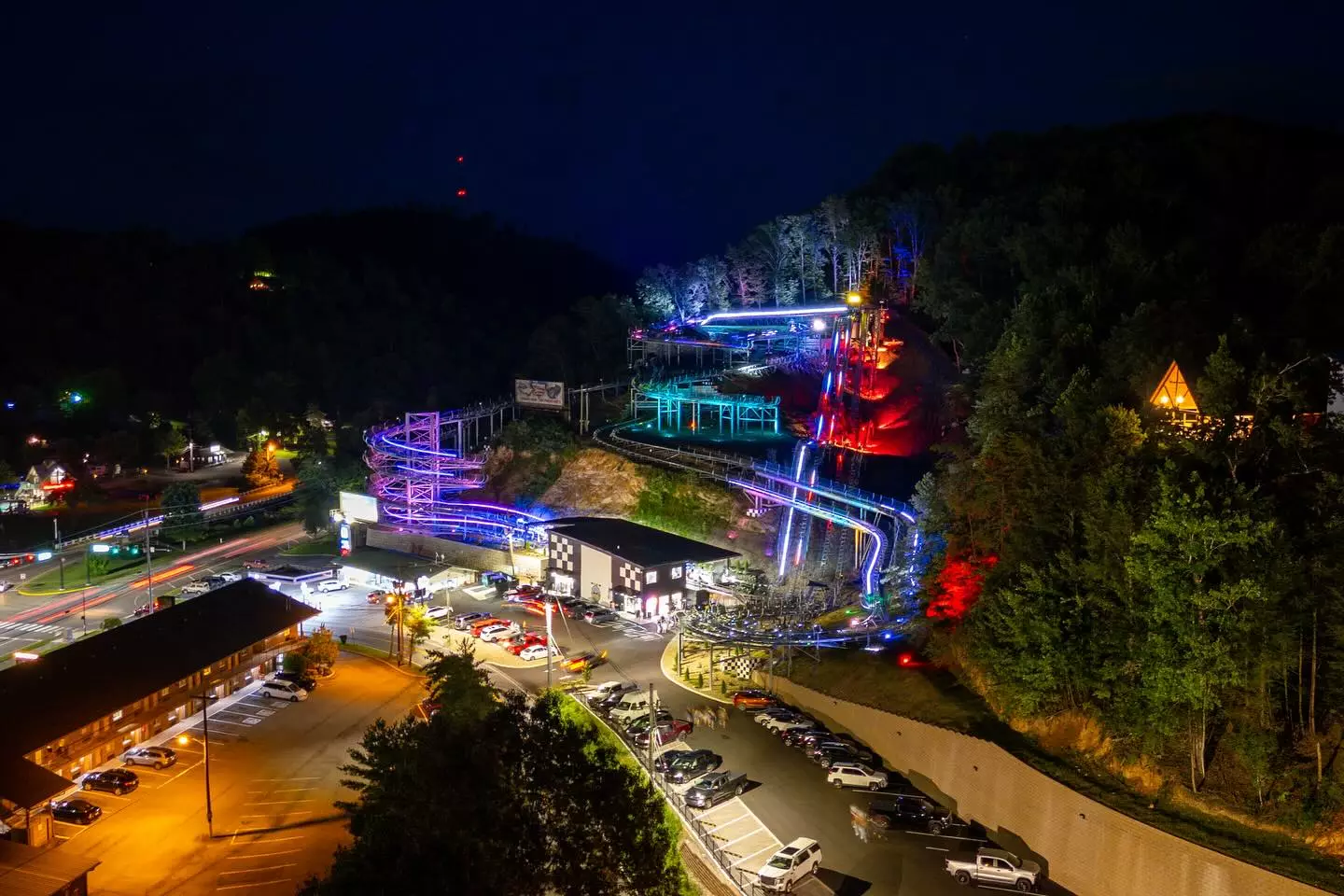 mountain coaster at night