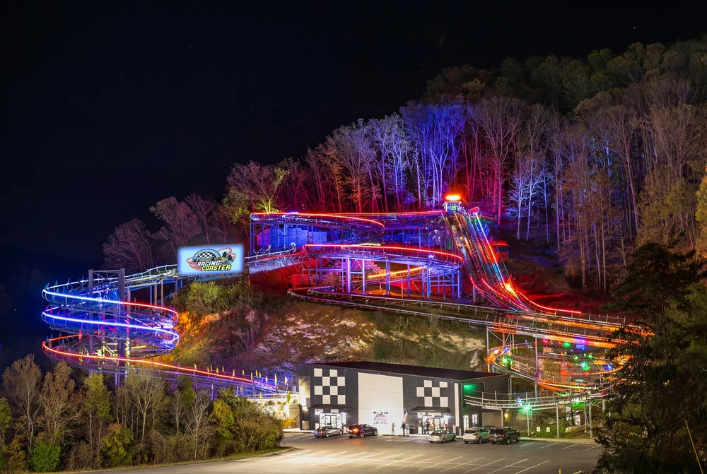 LED lights on Pigeon Forge Racing Coaster for night rides