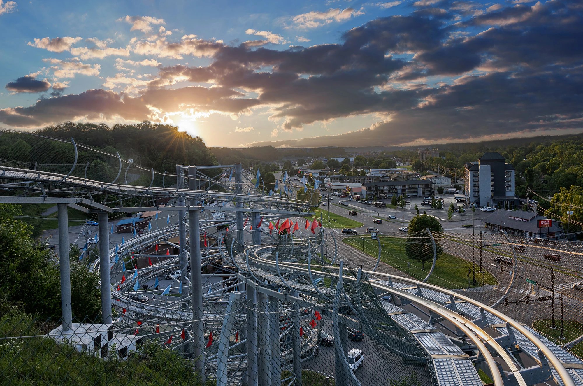 coaster at sunset