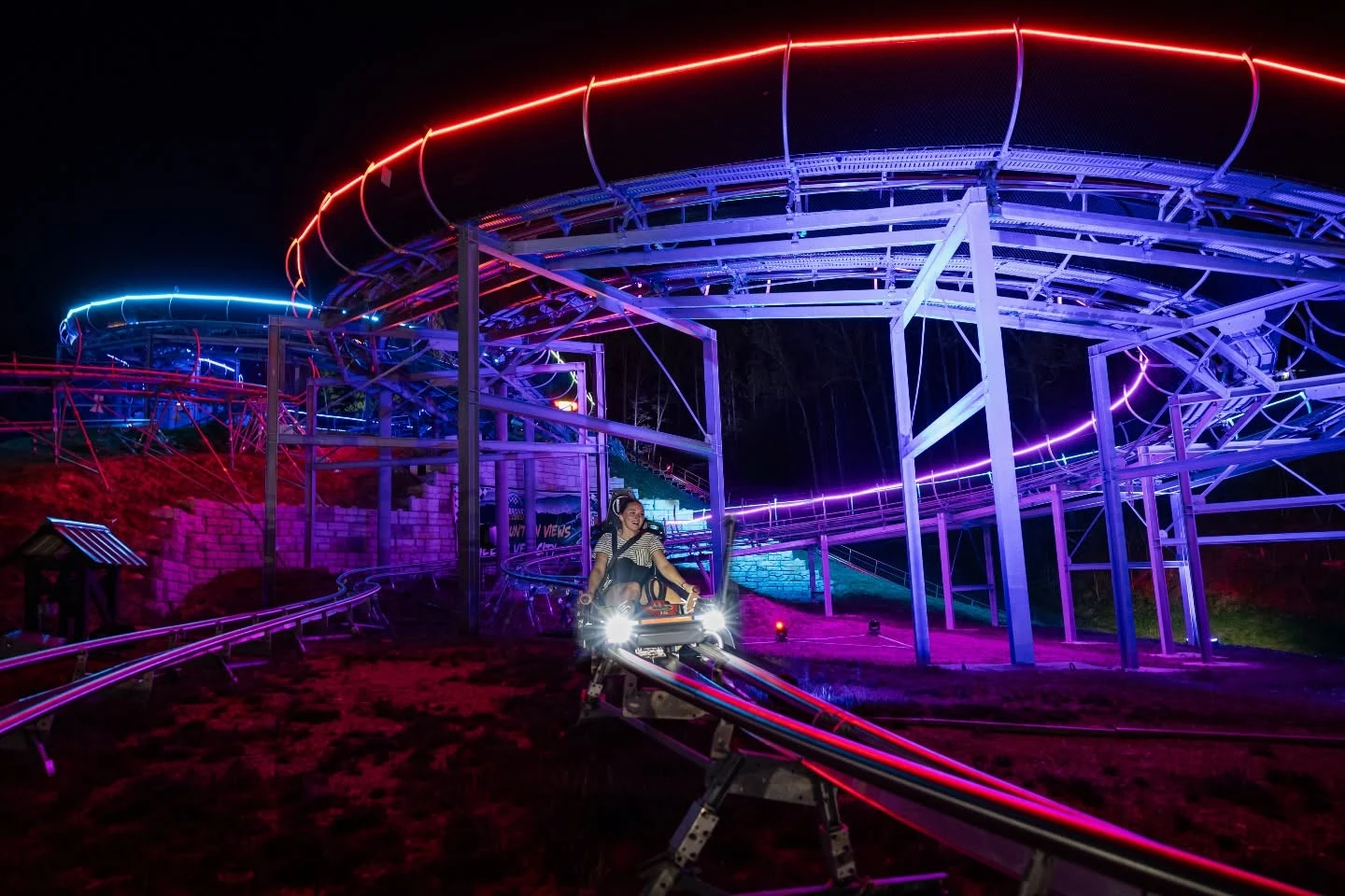 pigeon forge racing coaster at night